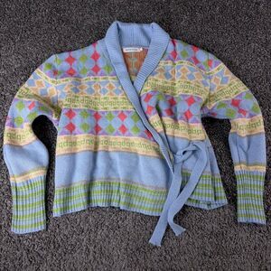 Misslook Sweater Vintage Y2K Womens XL Multicolor Acrylic Tie Wrap Cowl Neck   C